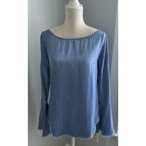 Anthropologie Cloth & Stone Chambray Blouse Women’s Small Bell Sleeve Round Hem